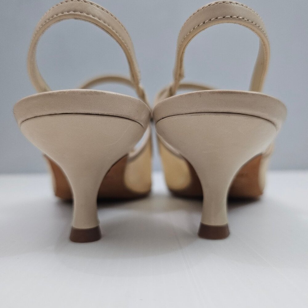 Vince Venice Slingback Kitten Heel Sandal Womens 9 Birch Sand Mesh Leather - Picture 10 of 15